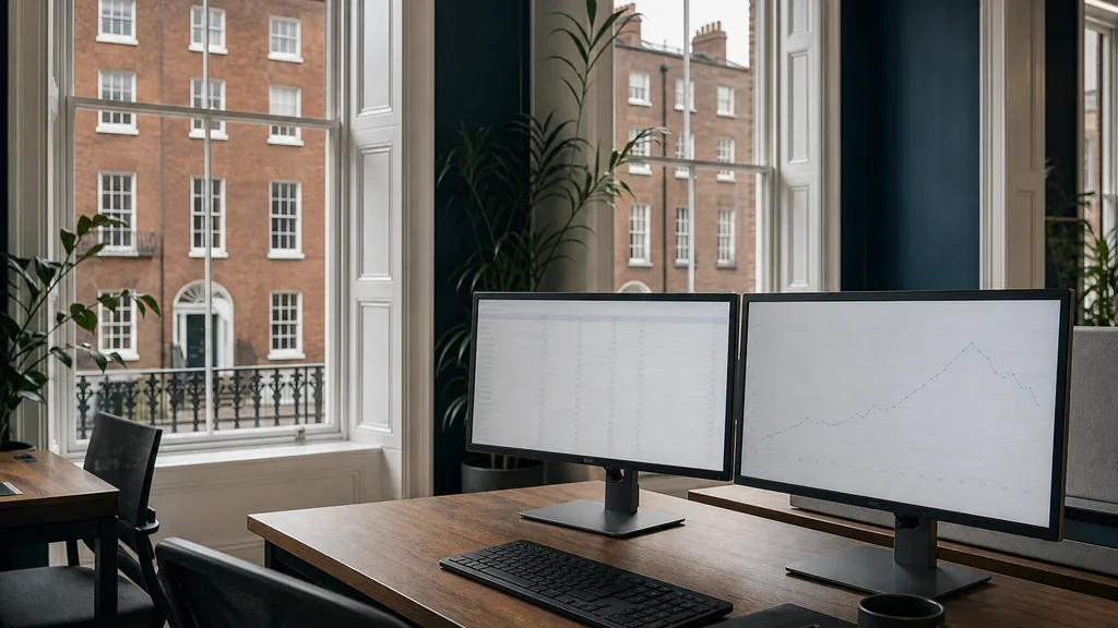 Photograph of an empty Dublin marketing agency workspace with desks, screens and daylight, used as the opening image for this comparison of Dublin SEO agencies