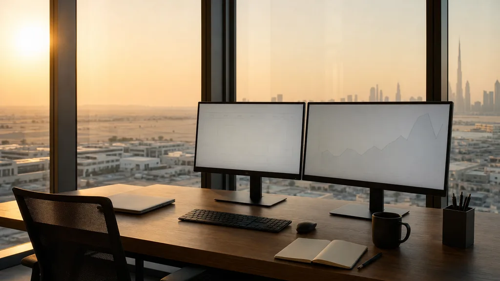 Photograph of an empty Dubai marketing agency workspace with desks, screens and daylight, used as the opening image for this comparison of Dubai Google Ads management agencies