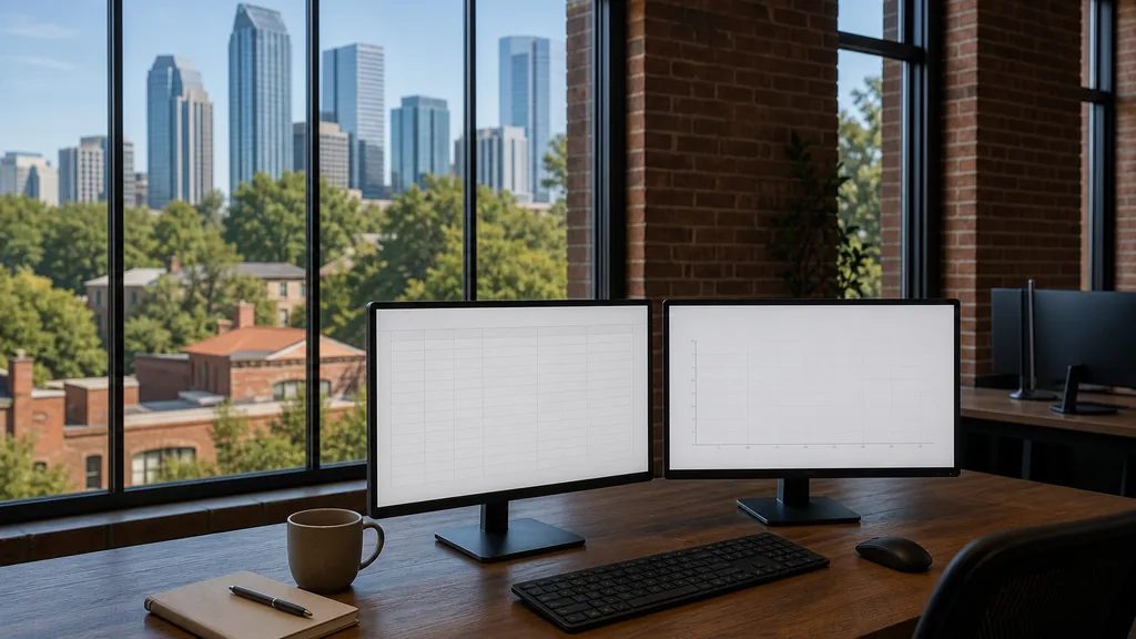 Photograph of an empty Charlotte marketing agency workspace with desks, screens and daylight, used as the opening image for this comparison of Charlotte SEO agencies