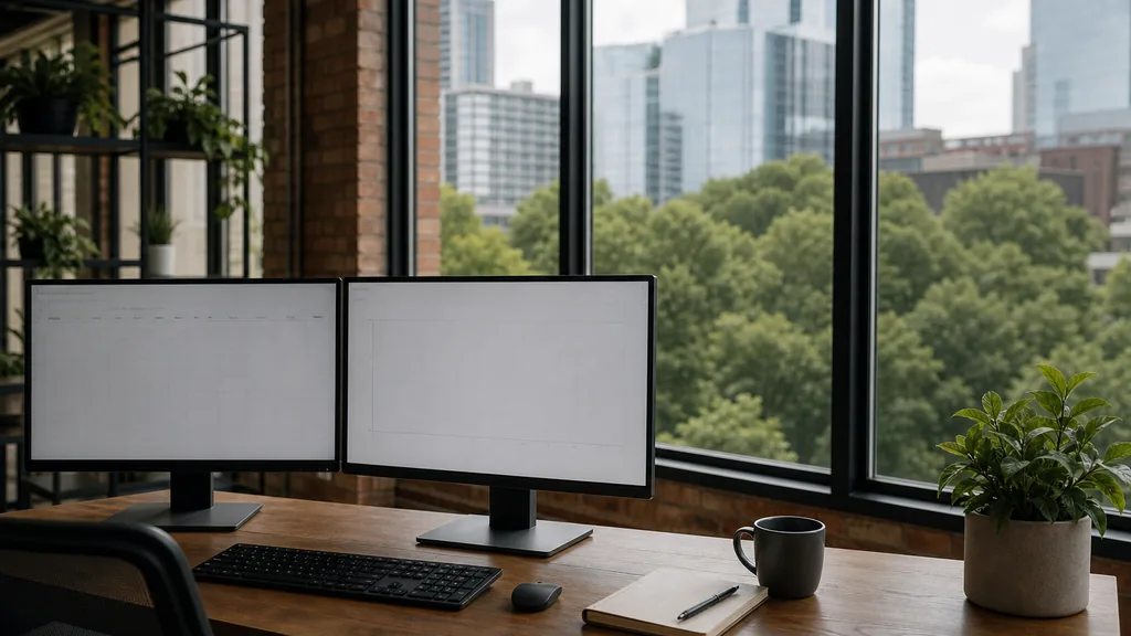 Photograph of an empty Atlanta marketing agency workspace with desks, screens and daylight, used as the opening image for this comparison of Atlanta SEO agencies