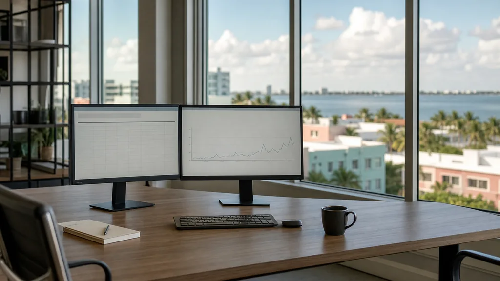 Photograph of an empty Miami marketing agency workspace with desks, screens and daylight, used as the opening image for this comparison of Miami SEO agencies