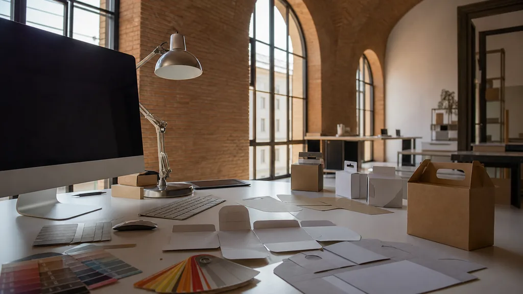 Editorial photograph of a Madrid Salamanca studio, white walls and hard bright Iberian sun through shuttered windows