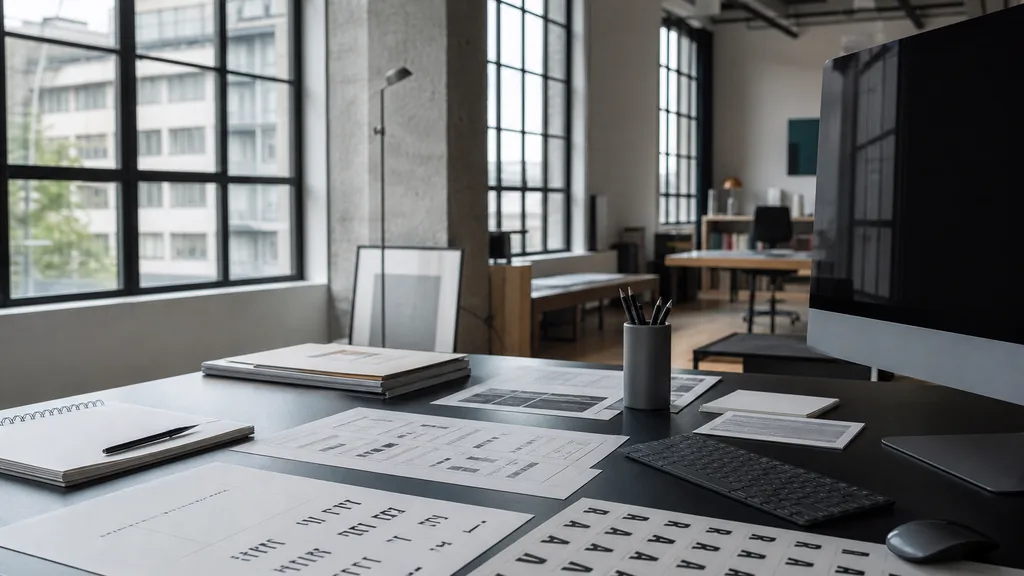 Editorial photograph of a Zurich Kreis 5 studio, concrete and glass with clear cold lake light through wide windows