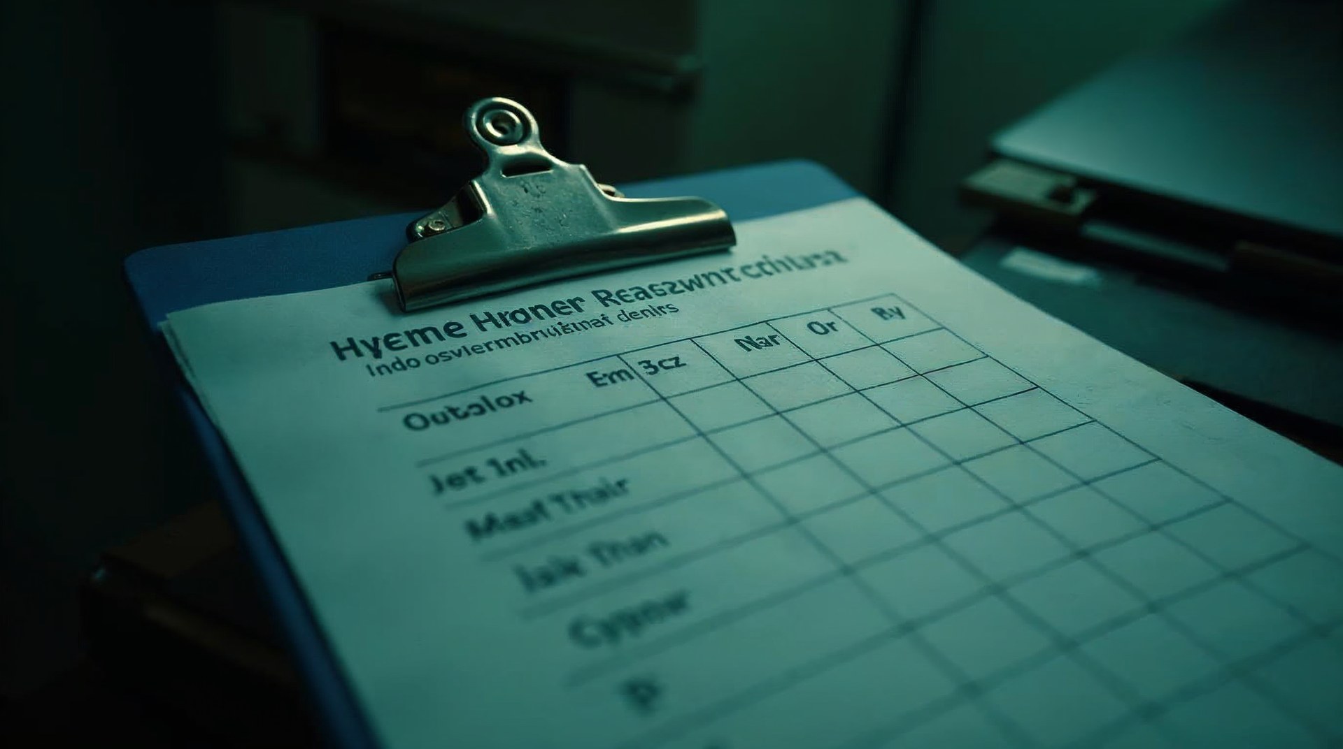 Hand-drawn hygiene reappointment chart on grid paper clipped to a clipboard on a filing cabinet