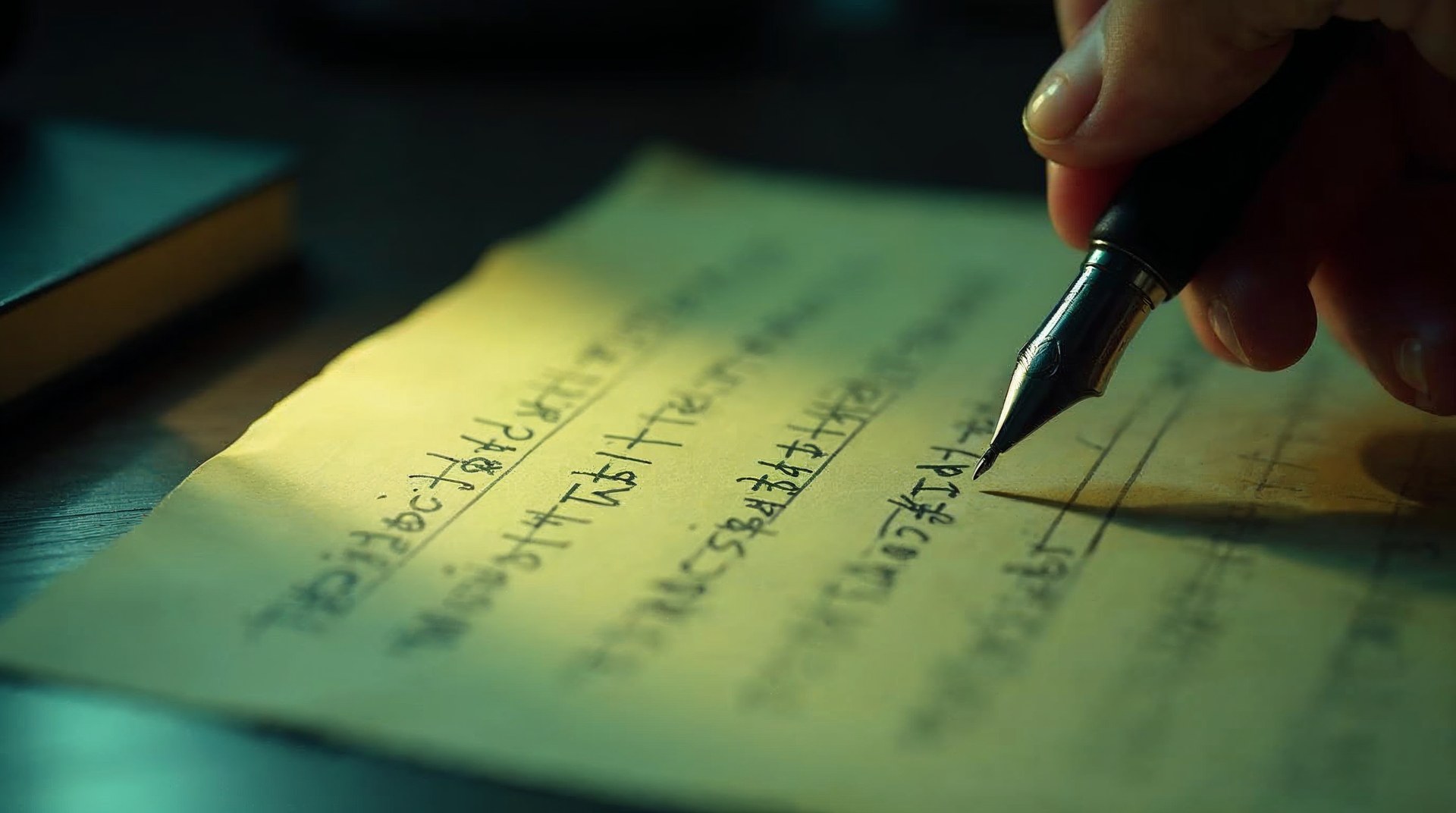 Hand-written tally of signed cases by source on a yellow legal pad beside a fountain pen