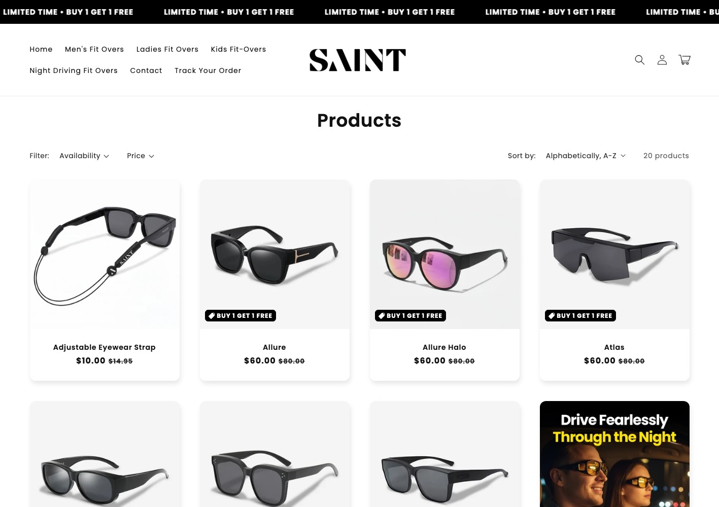 Full SAINT product catalogue grid