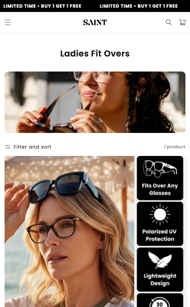 Ladies fit-overs collection page on mobile