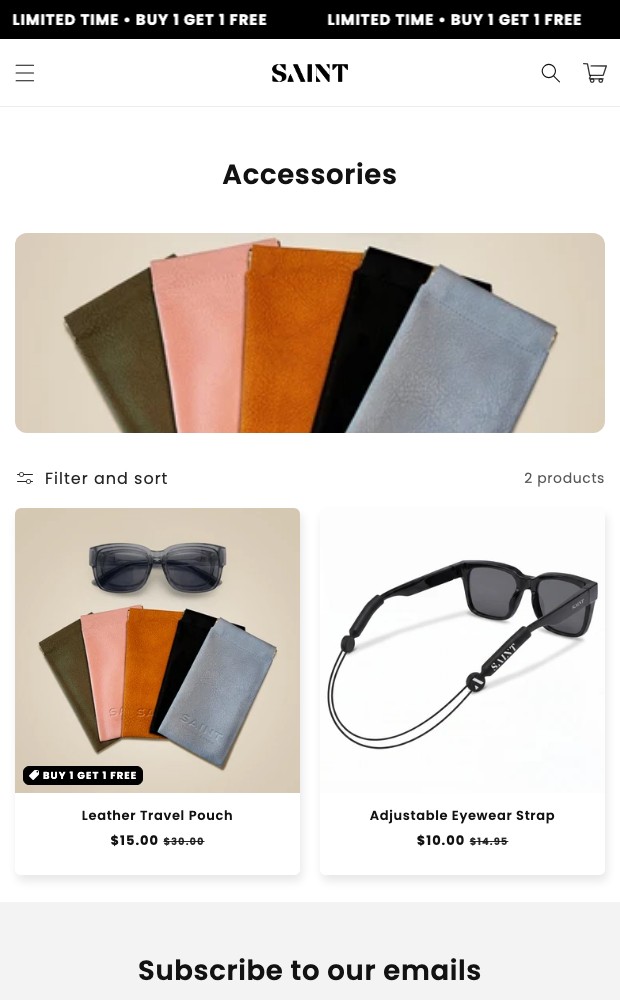 Accessories collection page on mobile
