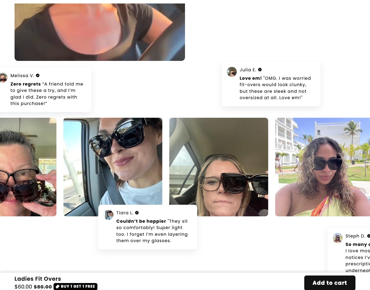 Wall of verified customer photos wearing SAINT fit-overs over prescription glasses