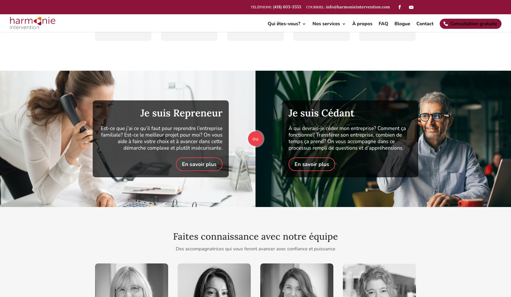 Repreneur and cedant paths on the homepage