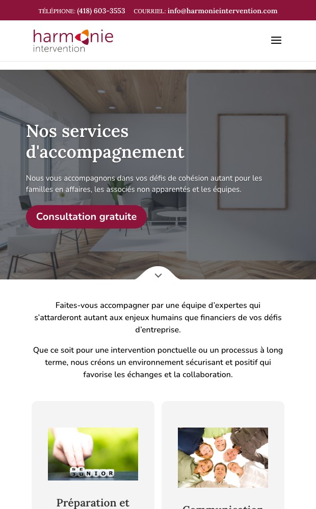 Services page on mobile