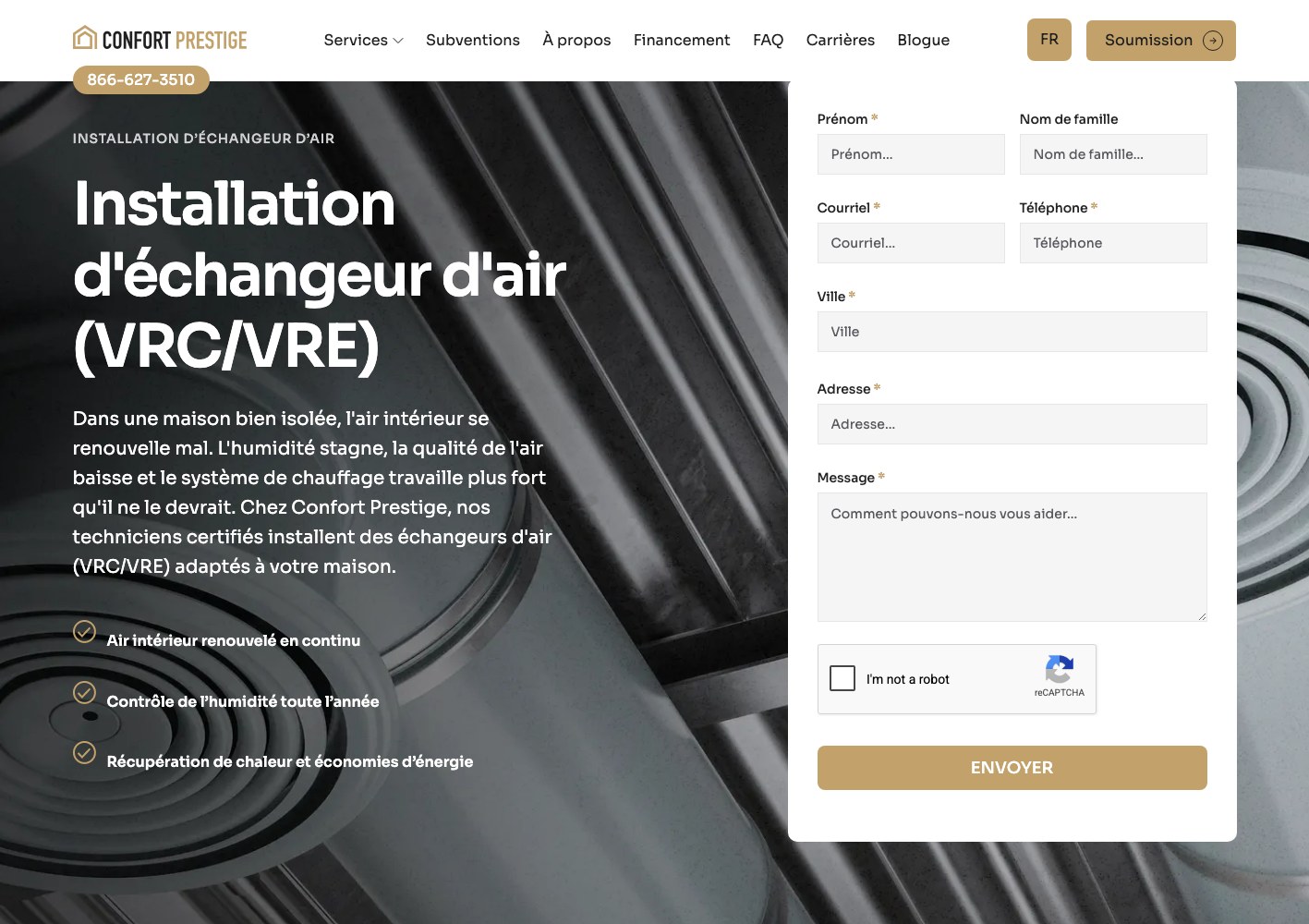 Air exchanger installation page