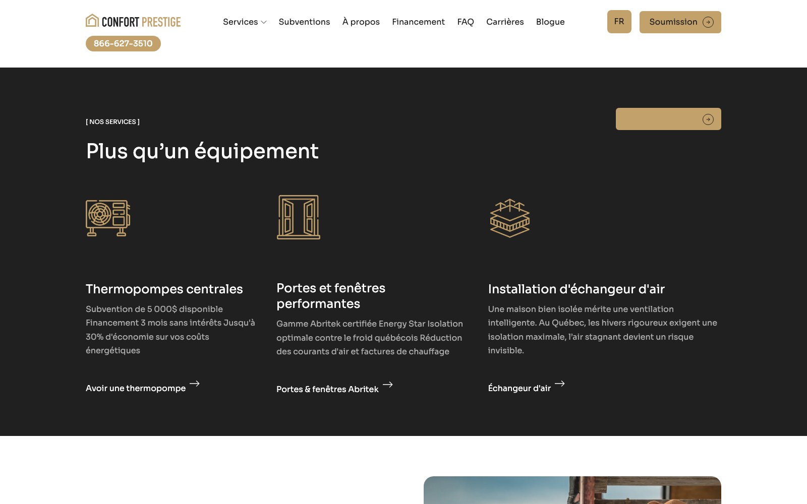 Confort Prestige website services section