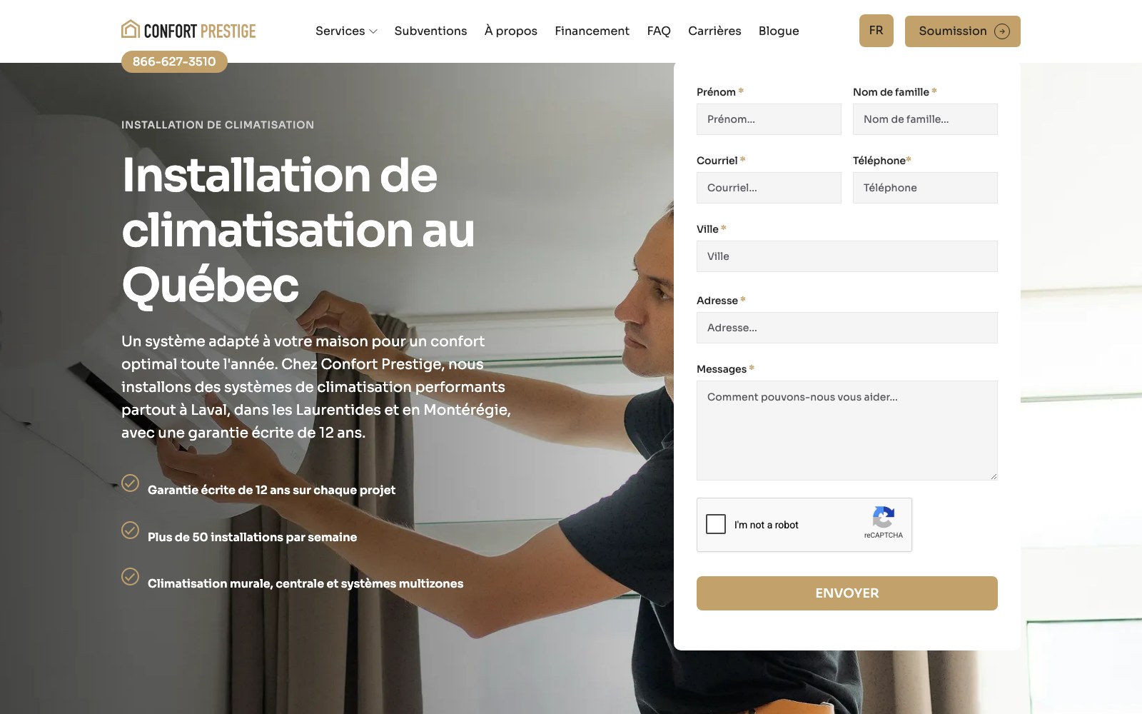 Air conditioning installation page