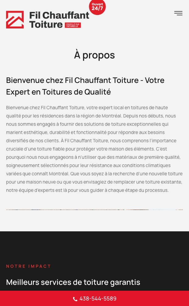 A propos page on mobile