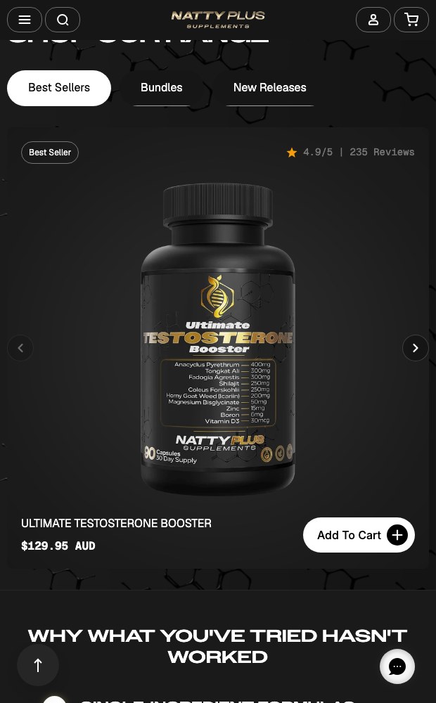Testosterone Booster product page on mobile