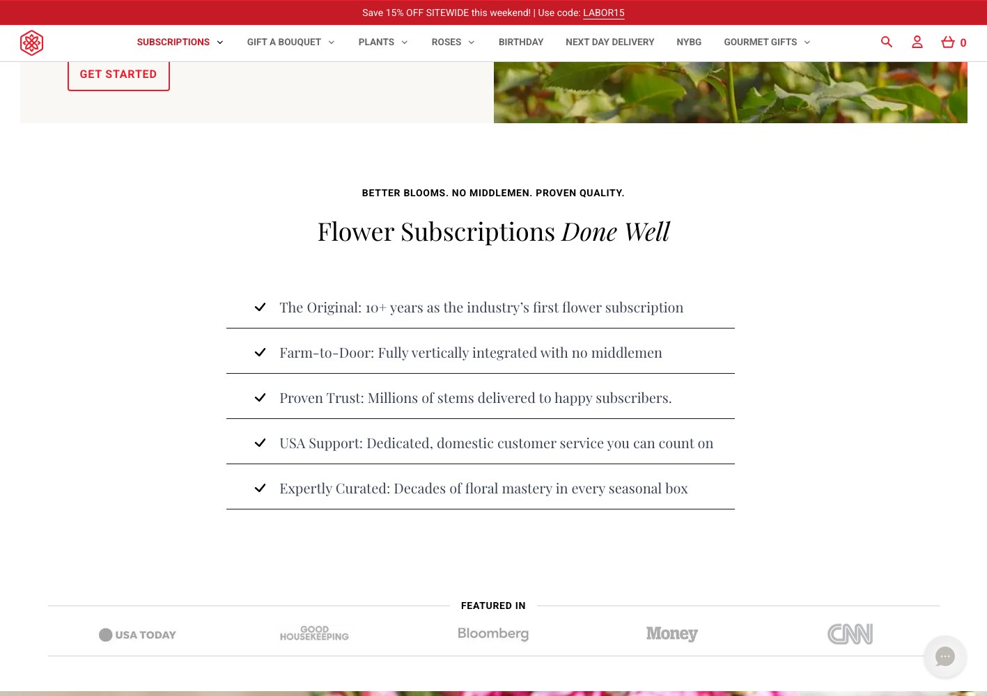 BloomsyBox Flower Subscriptions Done Well checklist and press logo strip
