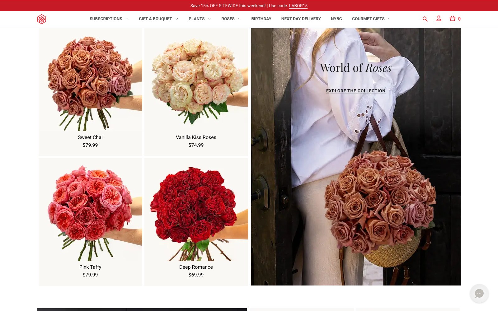 BloomsyBox roses collection with the World of Roses editorial tile