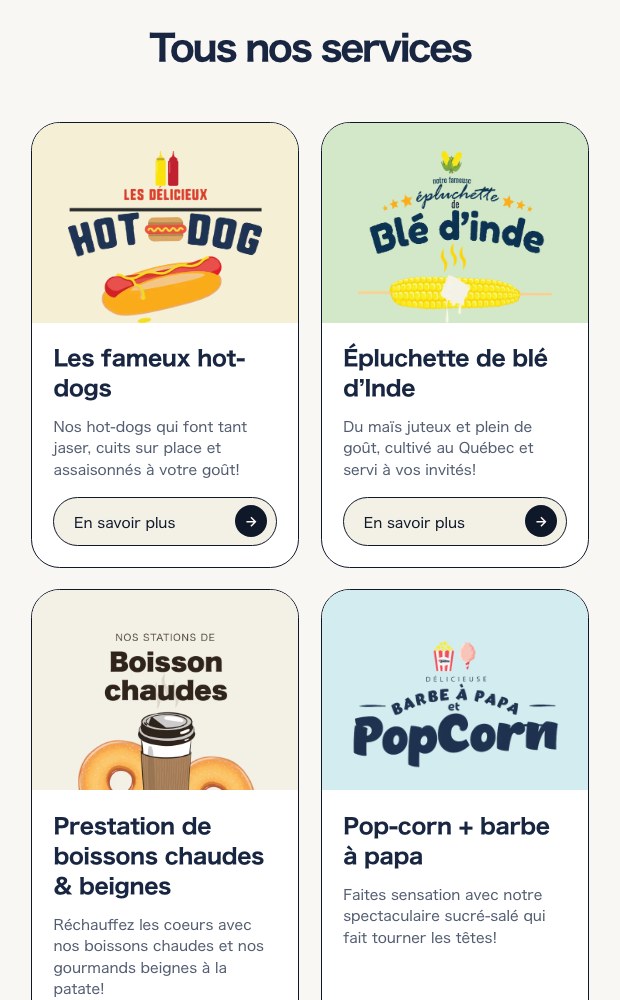 Mobile services index, two illustrated concept cards per row