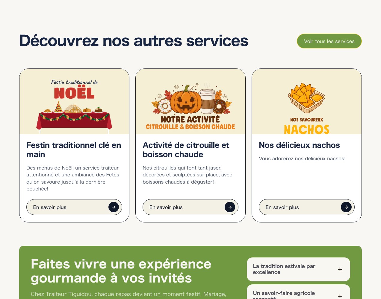 Cross-sell rail showing the other catering concepts