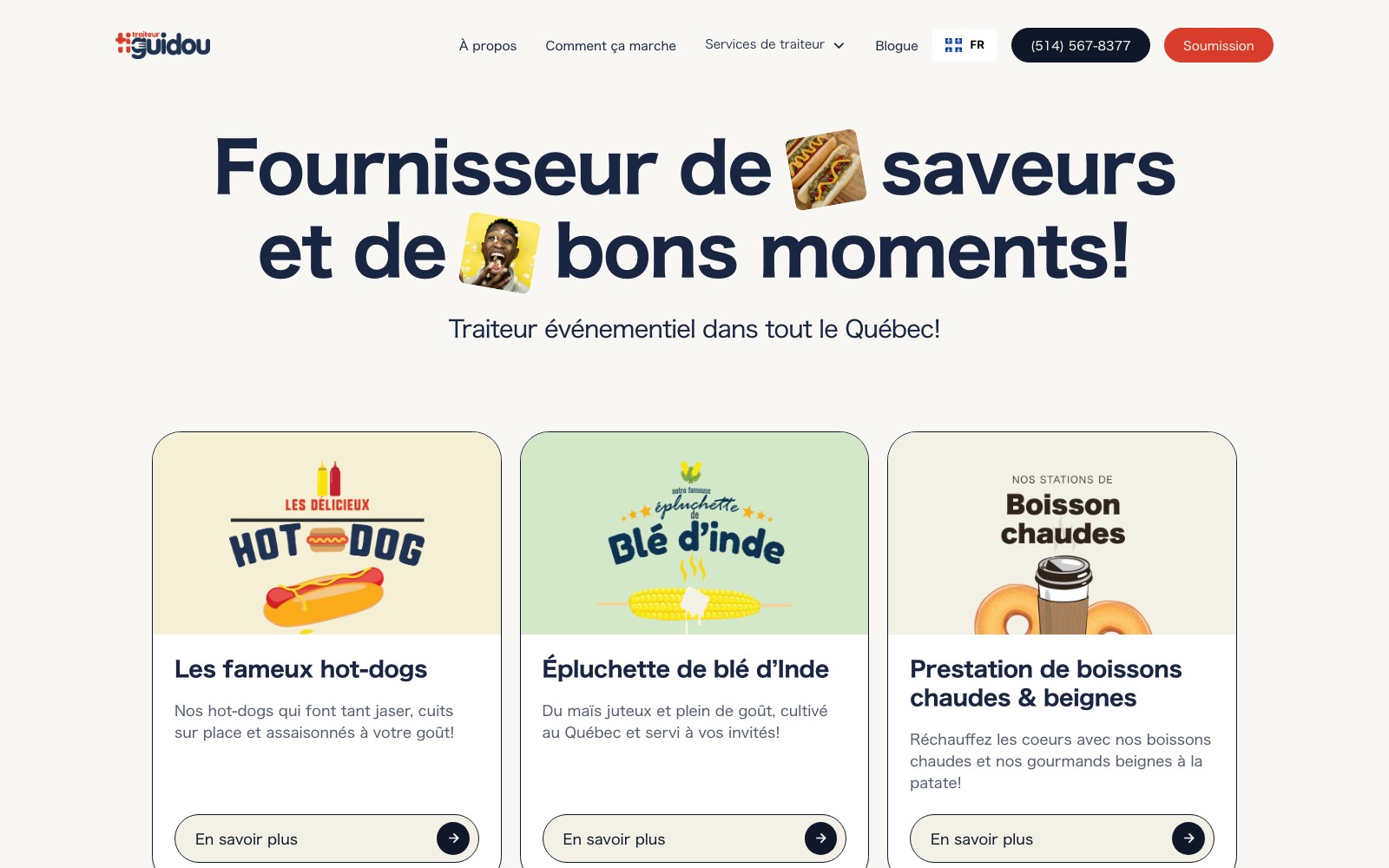 Traiteur Tiguidou website homepage