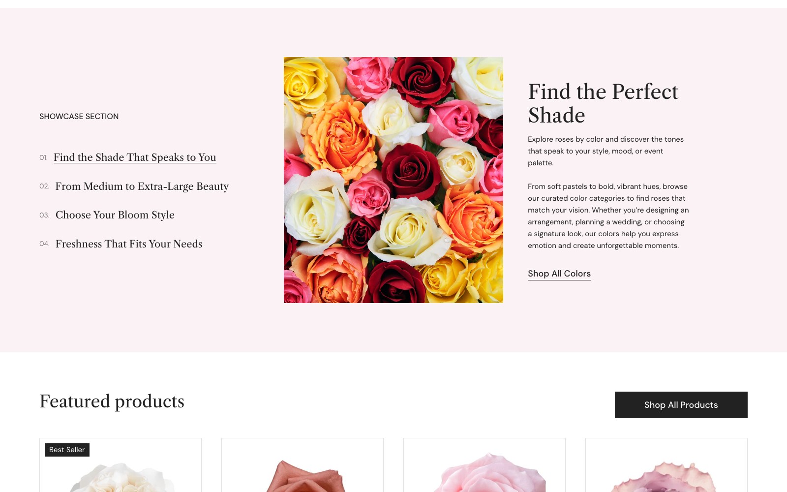 WholesaleRoses Find the Perfect Shade colour navigation showcase