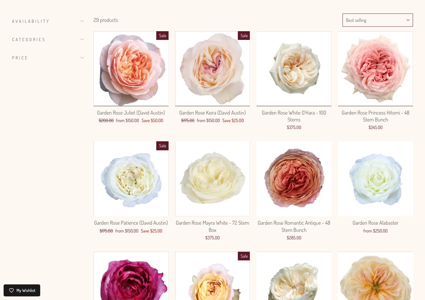 Garden rose varieties grid showing blush and coral cultivars