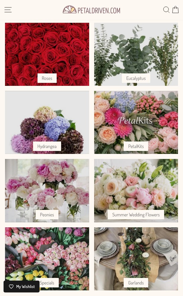 Mobile top categories grid, two tiles per row