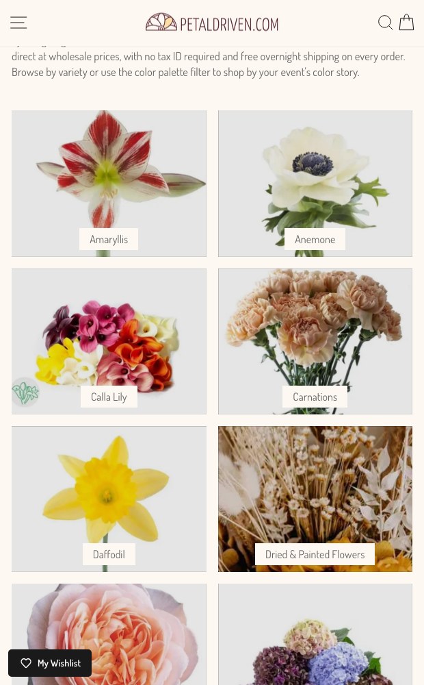 Mobile flower selection browsing by variety