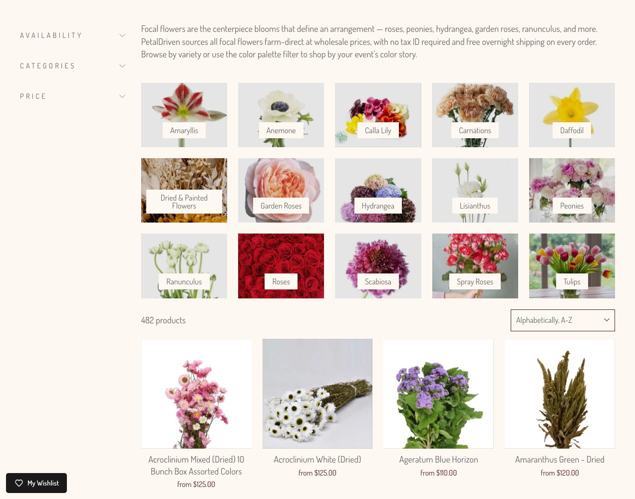 Full catalogue grid with the sidebar filter rail