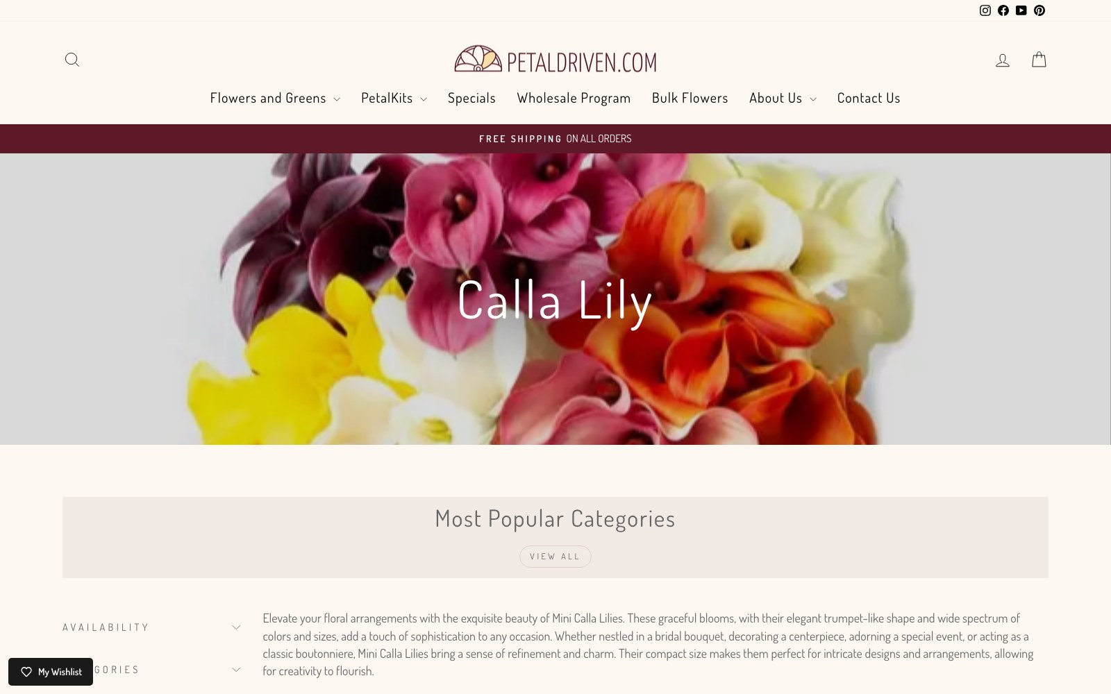 Calla Lily collection banner across the full colour range