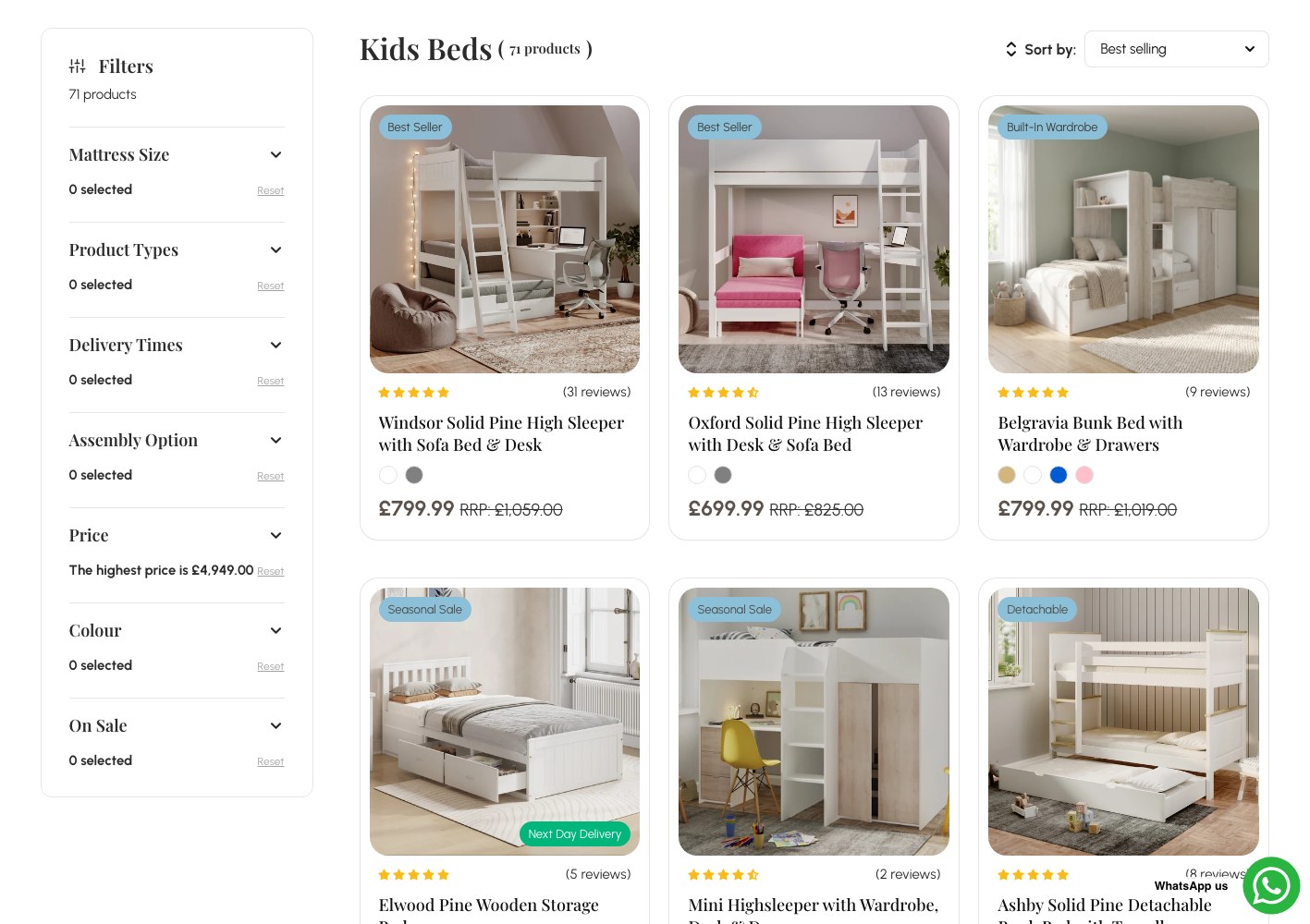 Kids Beds collection page with filters and product grid