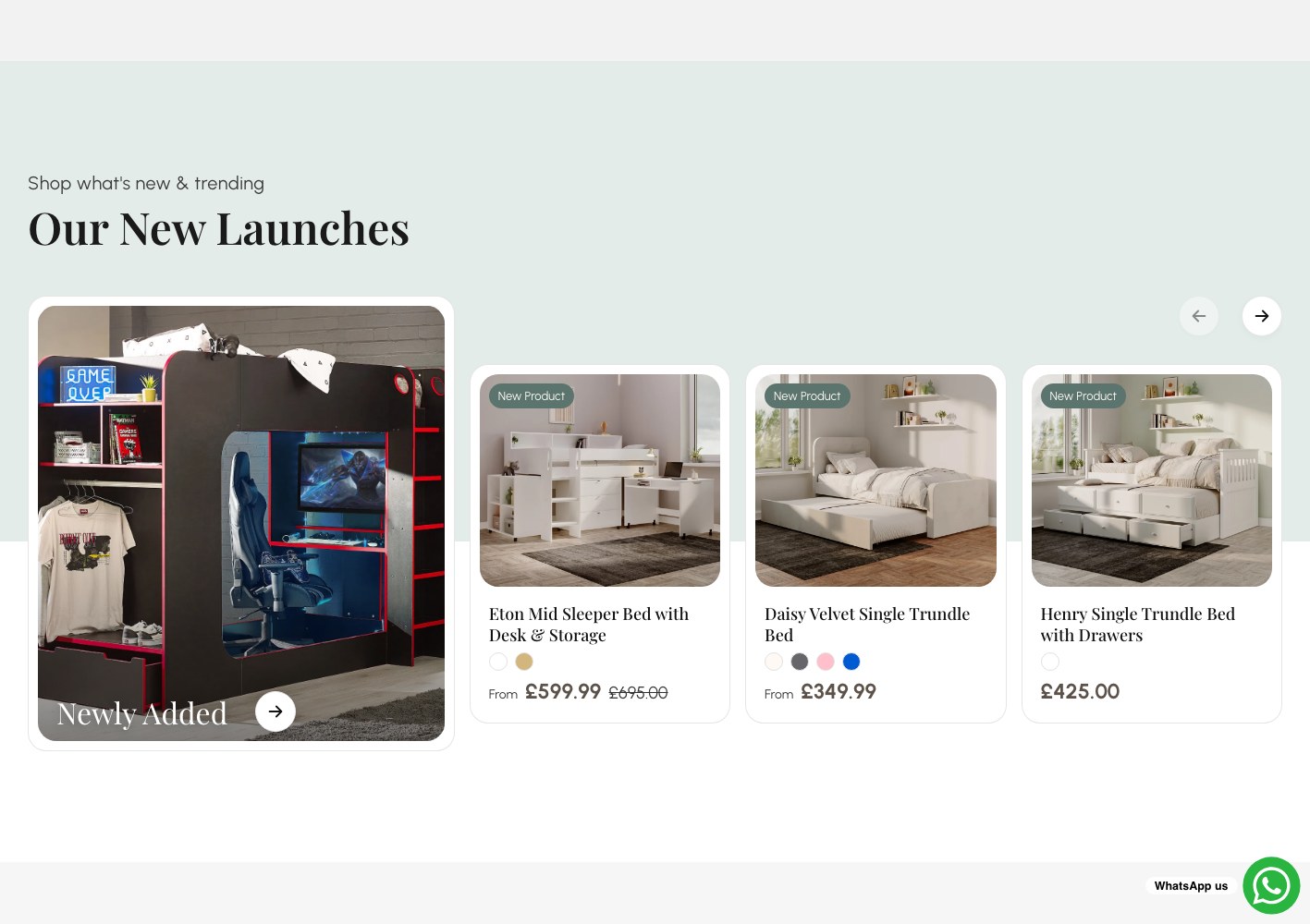 Our New Launches row featuring the newest bed lines
