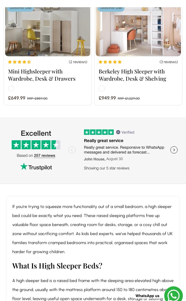 Mobile collection page with the high sleeper buying guide