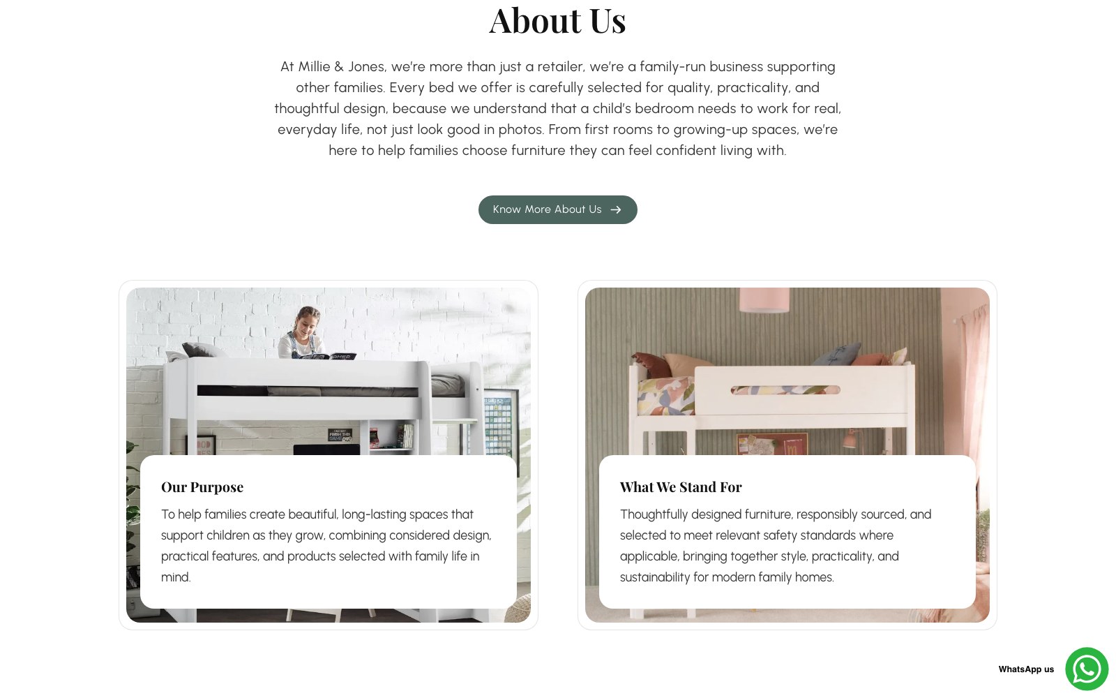 About Us page telling the family-run brand story