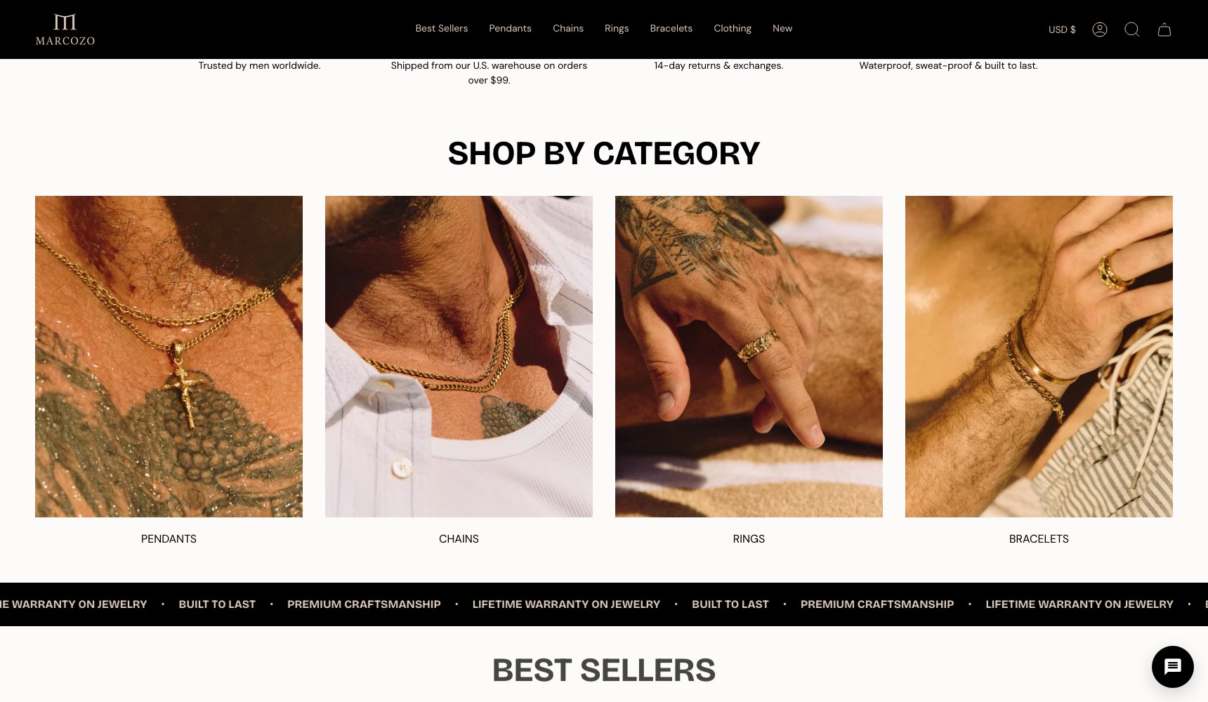 Shop-by-category block on the MARCOZO homepage