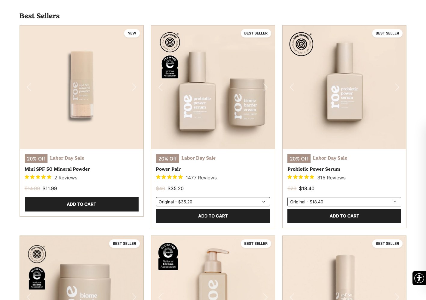 Best sellers collection grid with sale badges