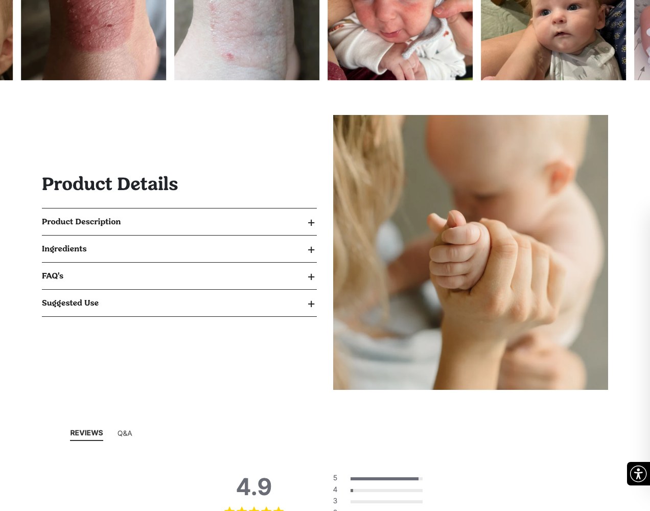 Before and after evidence strip feeding into the product details block
