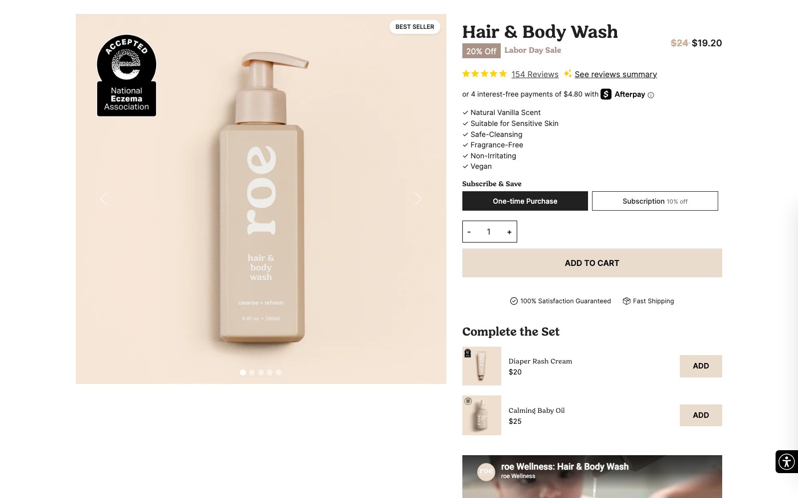 Hair and Body Wash product page with subscribe-and-save and cross-sell