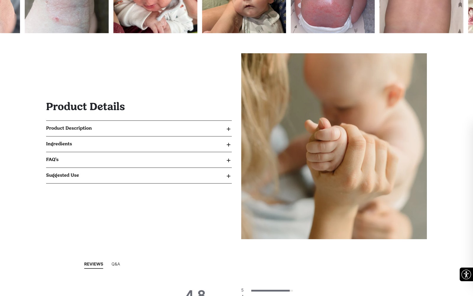 Product details accordion beside baby photography
