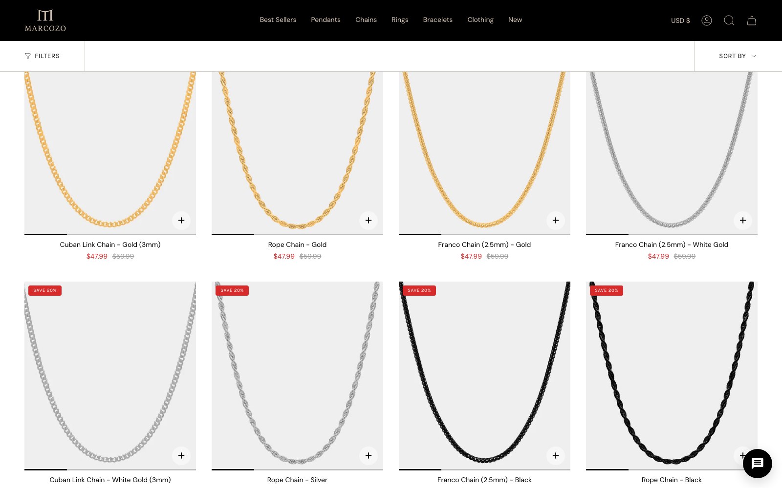 Gold chain collection grid
