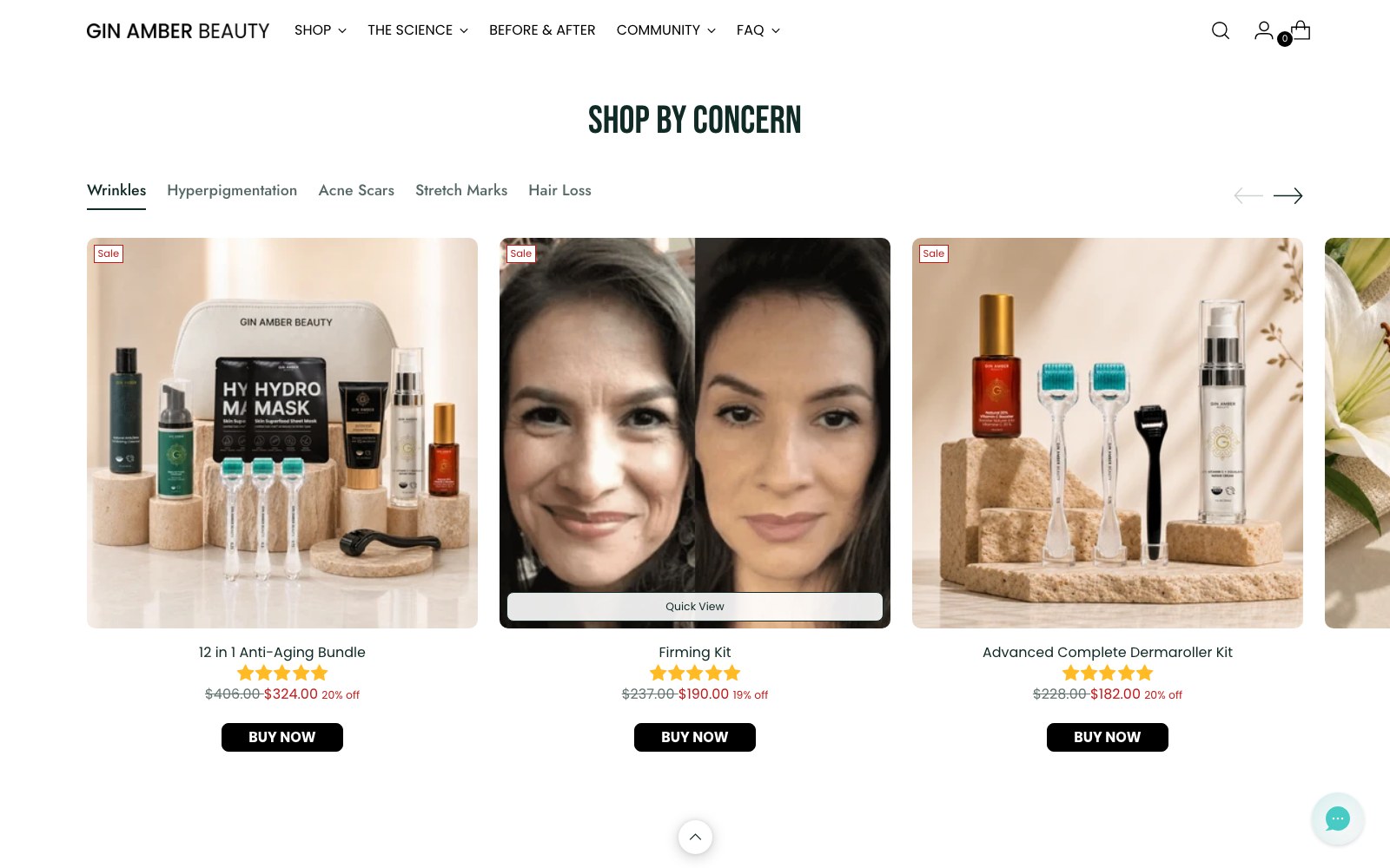 Gin Amber Shop By Concern carousel with matched two-product kits