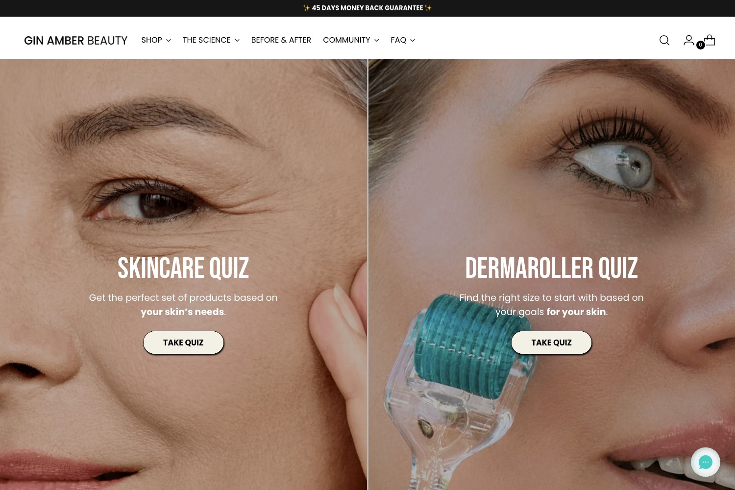 Gin Amber guided skincare and dermaroller quizzes