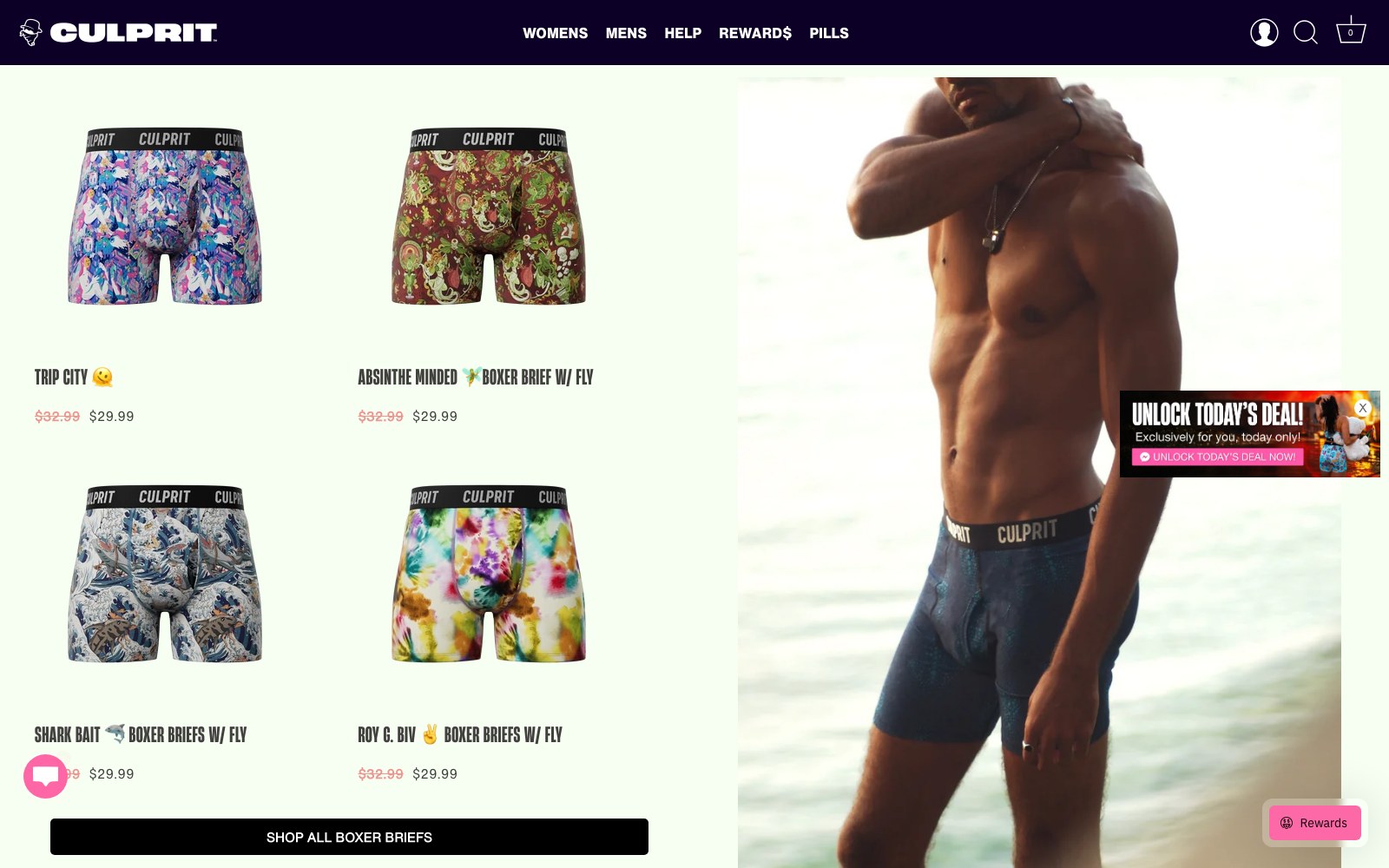 Men's boxer brief grid beside a lifestyle shot