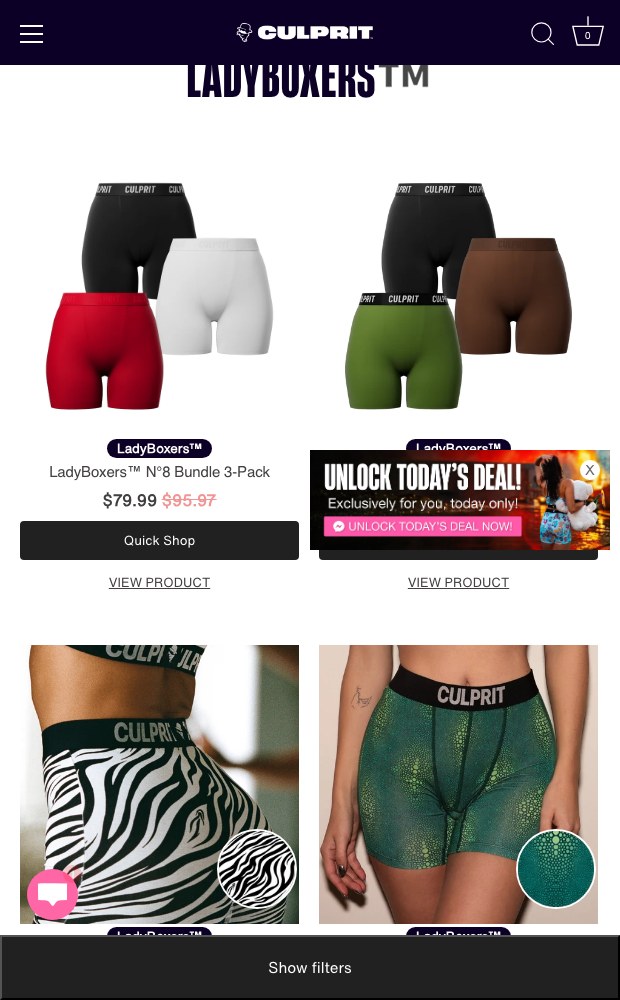 Mobile LadyBoxers collection with colour options and quick shop