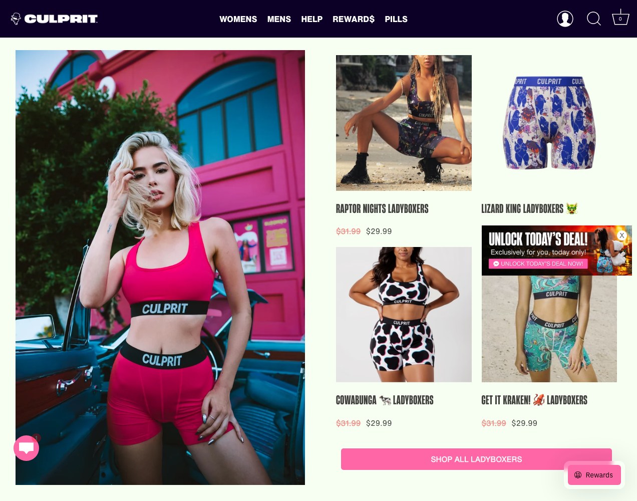 LadyBoxers grid beside a lifestyle shot on the collection page