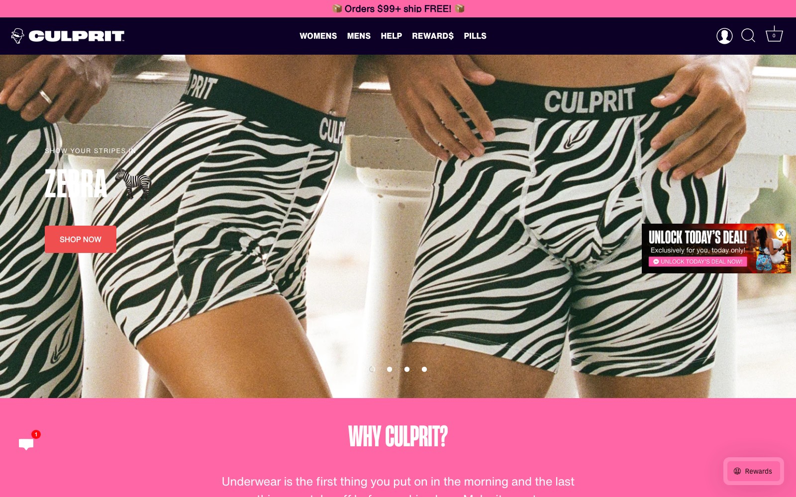 Culprit Underwear website homepage