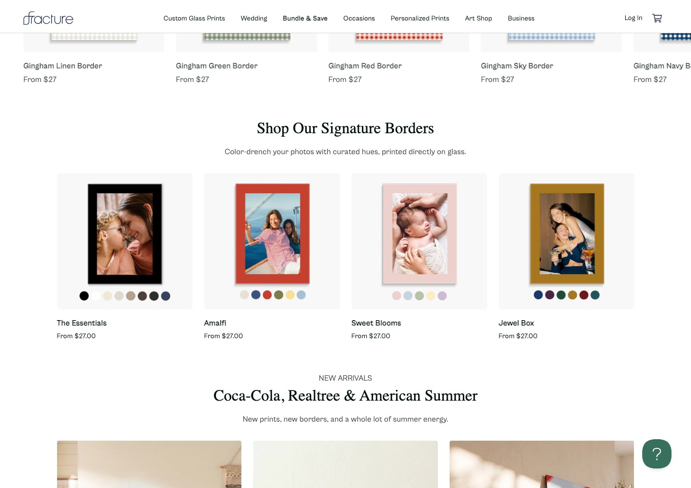 Fracture Shop Our Signature Borders grid with colour swatches per print