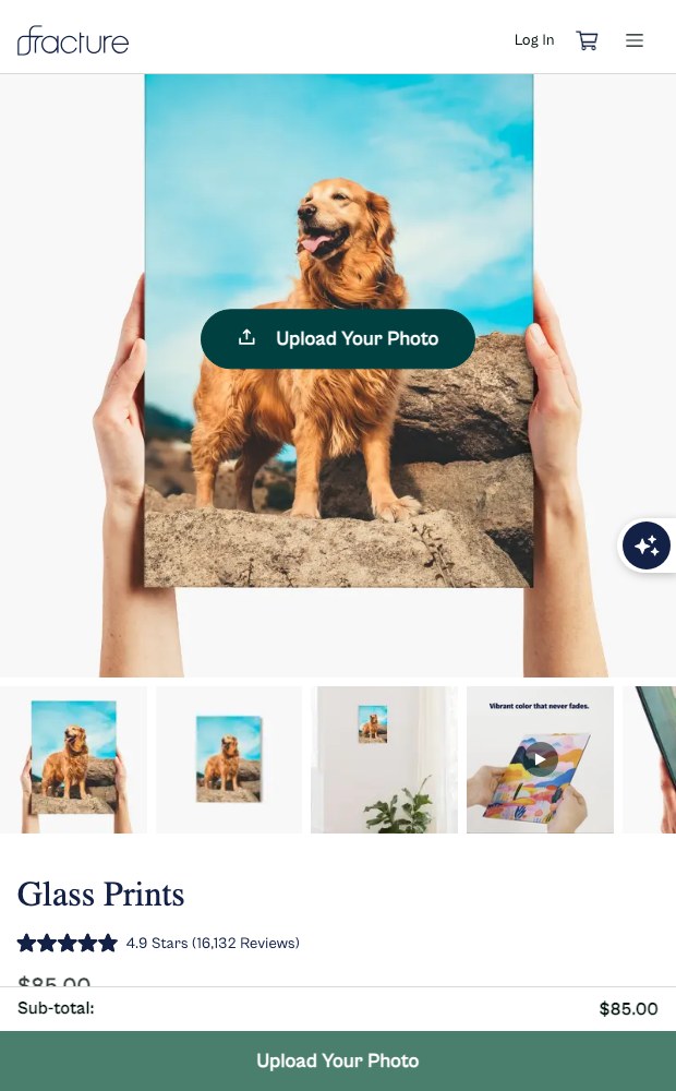 Fracture mobile product page with the Upload Your Photo action