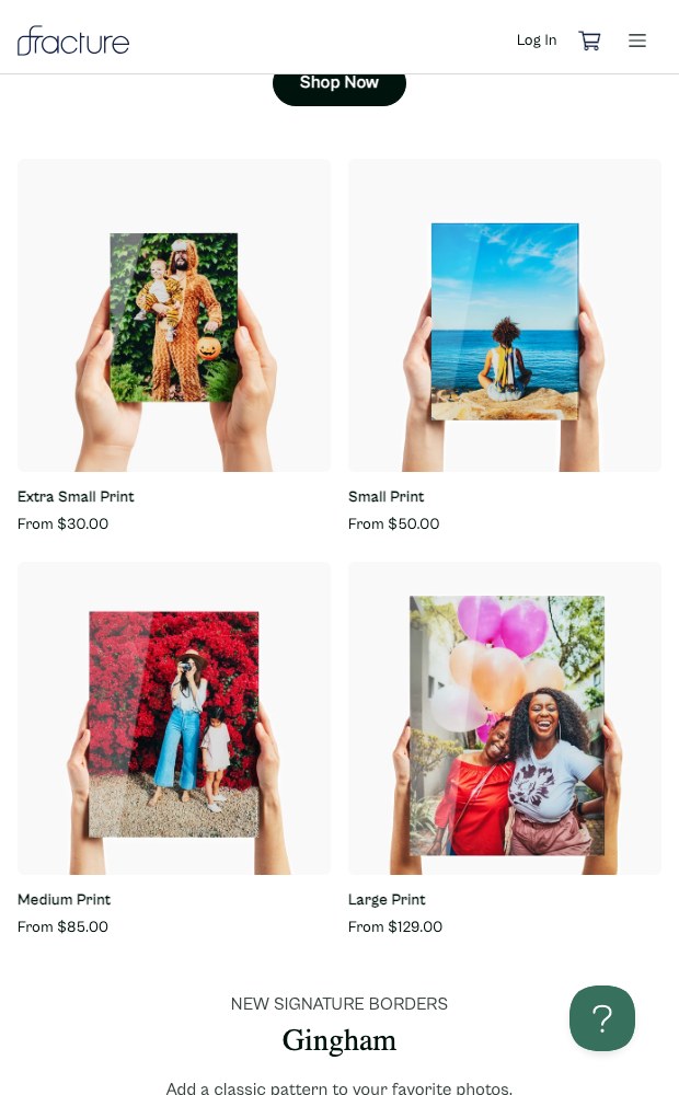 Fracture mobile layout — print size chooser with prices